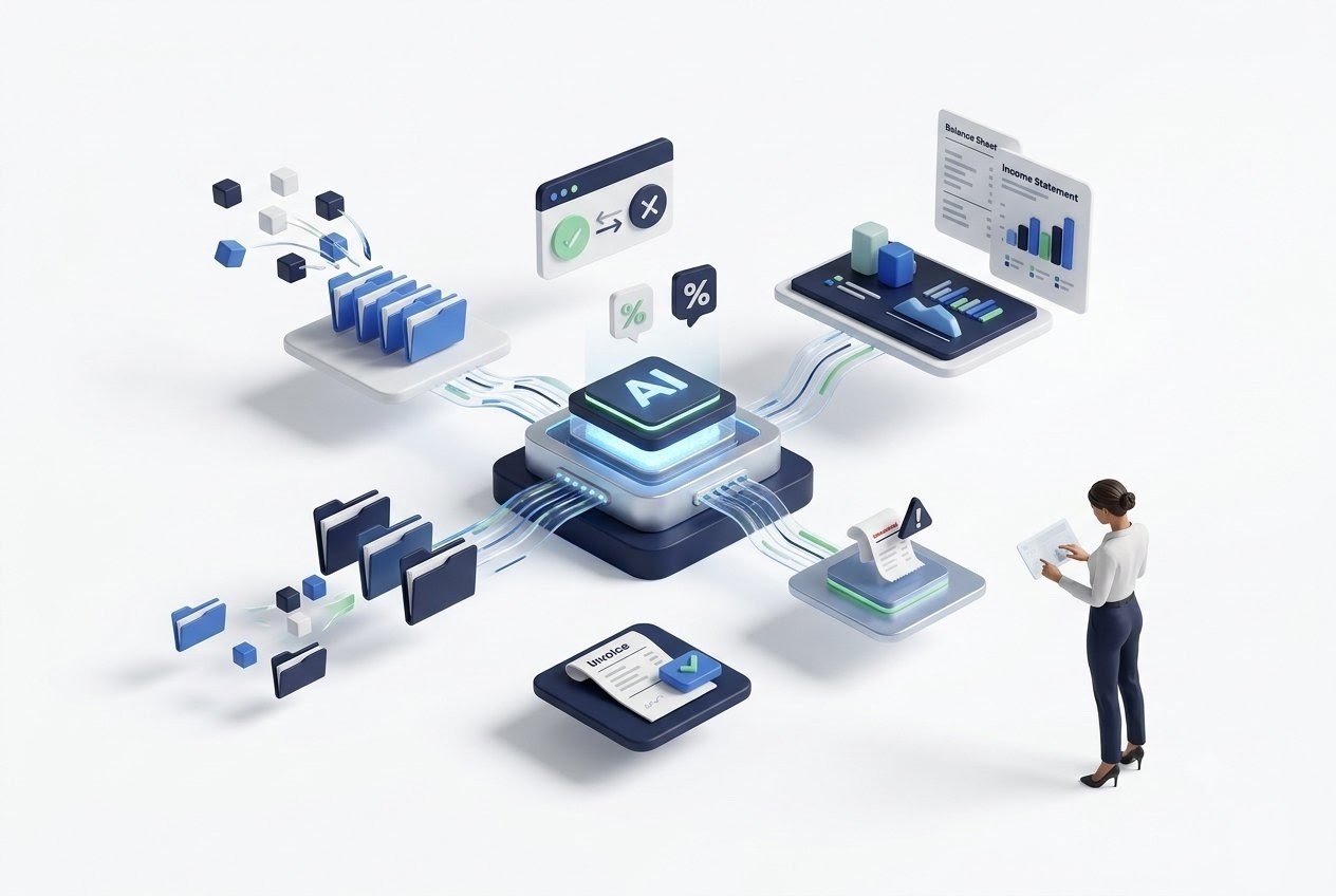AI bookkeeping tools automating transaction categorization, reconciliation, and financial reporting with human review