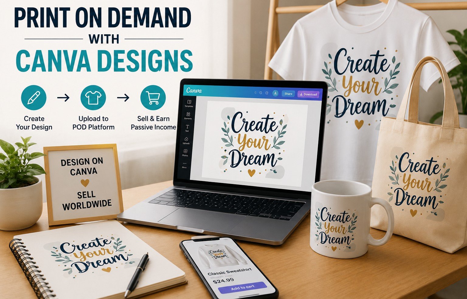 Creating print-on-demand merchandise from digital designs