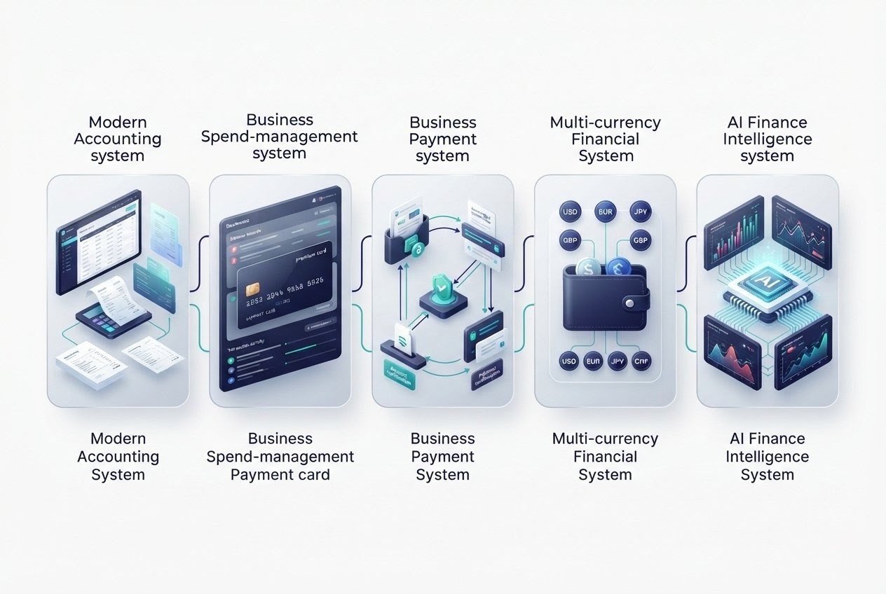 Comparison of AI finance tools for accounting, spending management, payments, multi-currency finance, and financial analysis