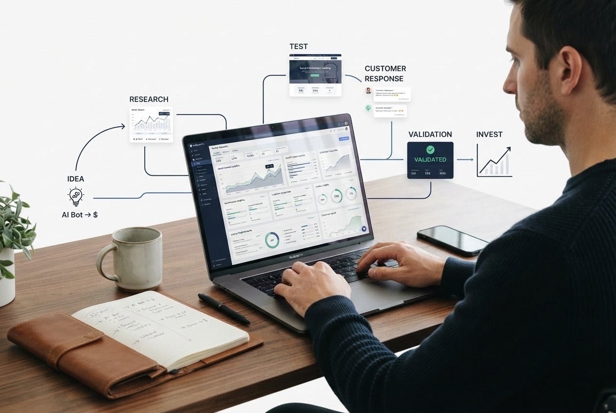 Validating an AI income idea through market research, customer demand, testing, and business analytics