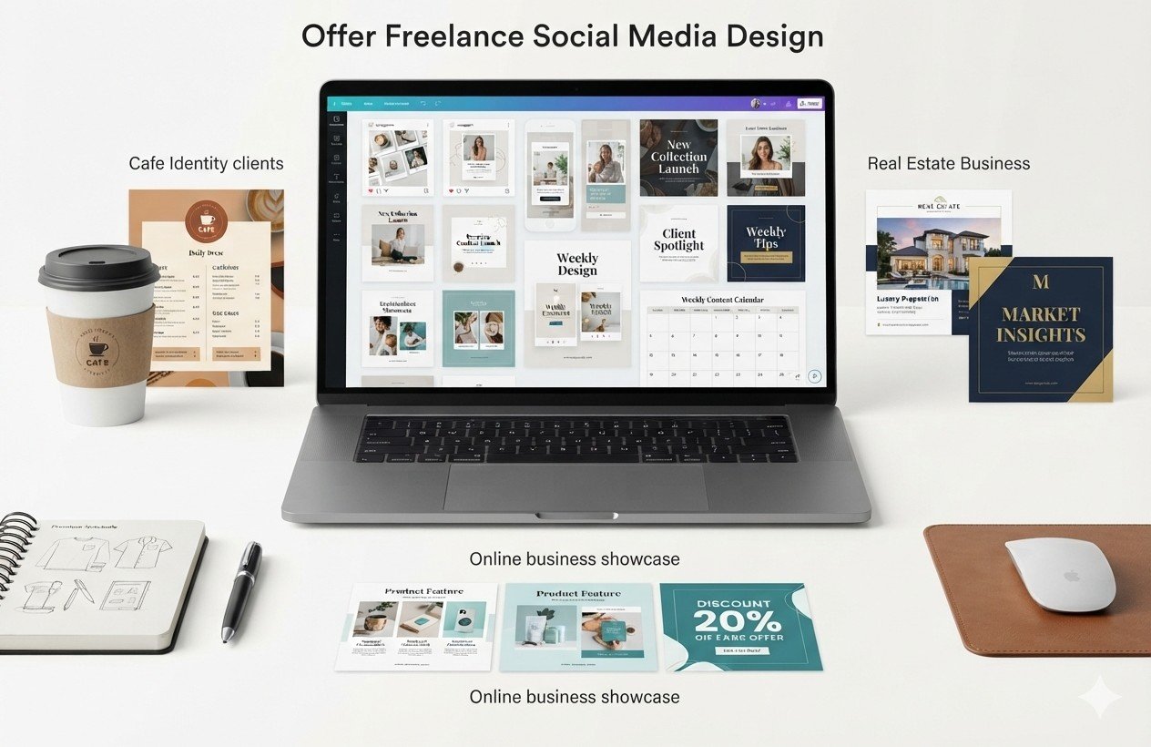 Freelance social media designer creating content for business clients